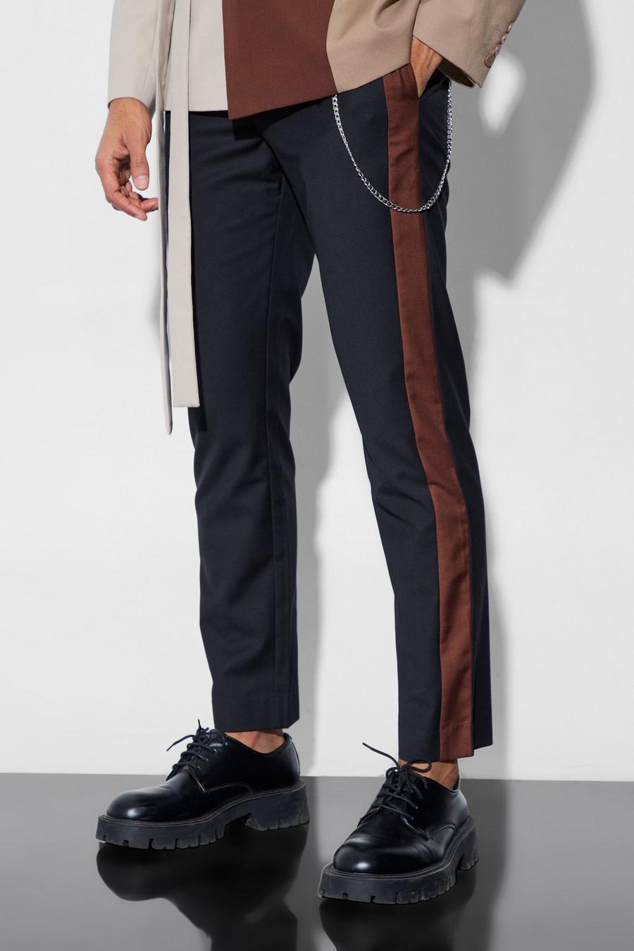 Chocolate Slim Side Panel Suit Trousers image number 1
