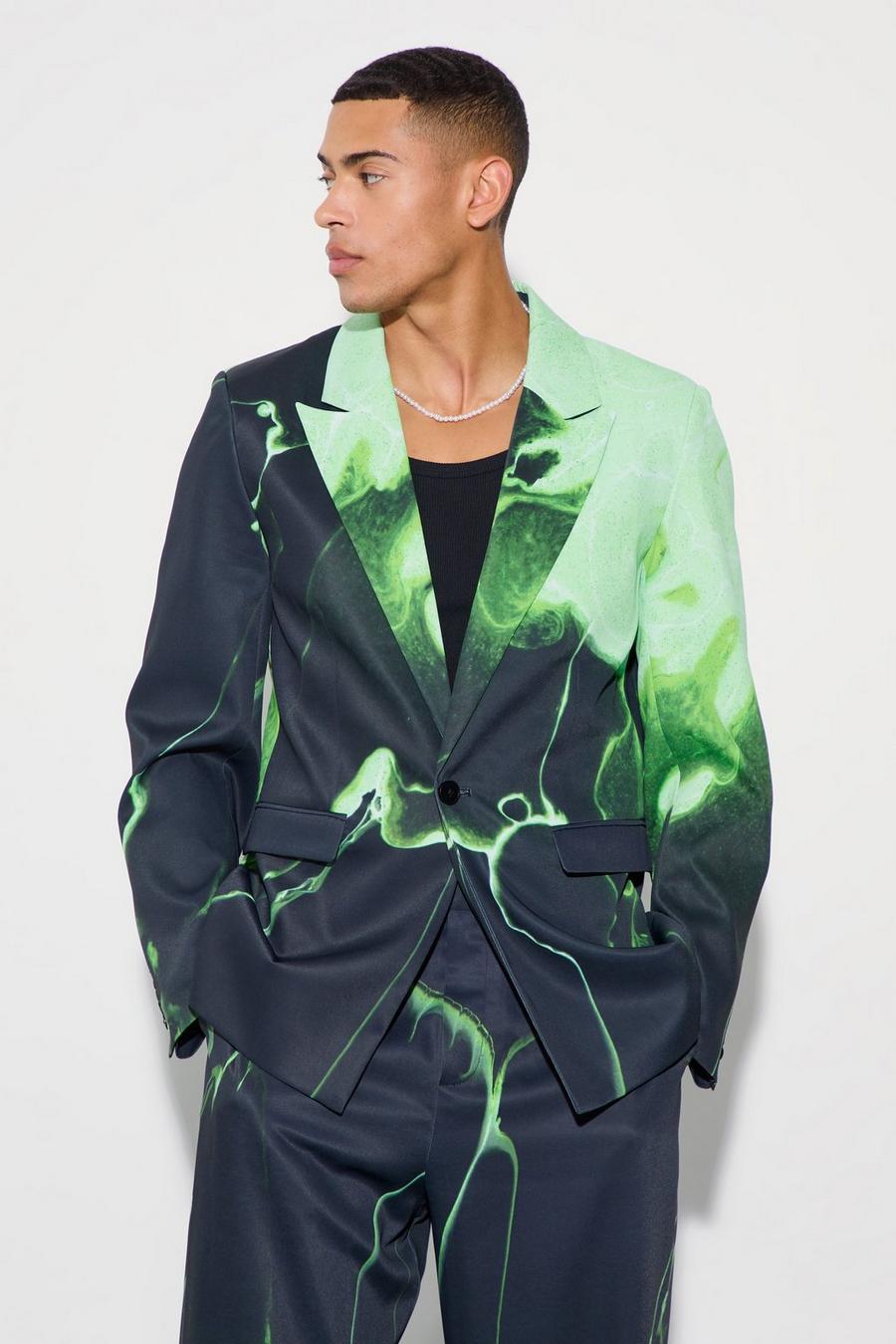 Green Relaxed Fit Marble Print Blazer image number 1