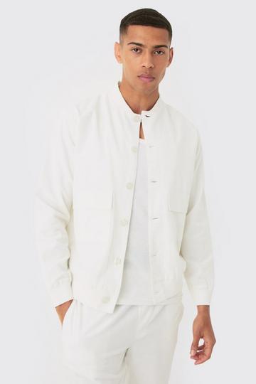 Linen Mix Smart Oversized Cargo Bomber Jacket natural