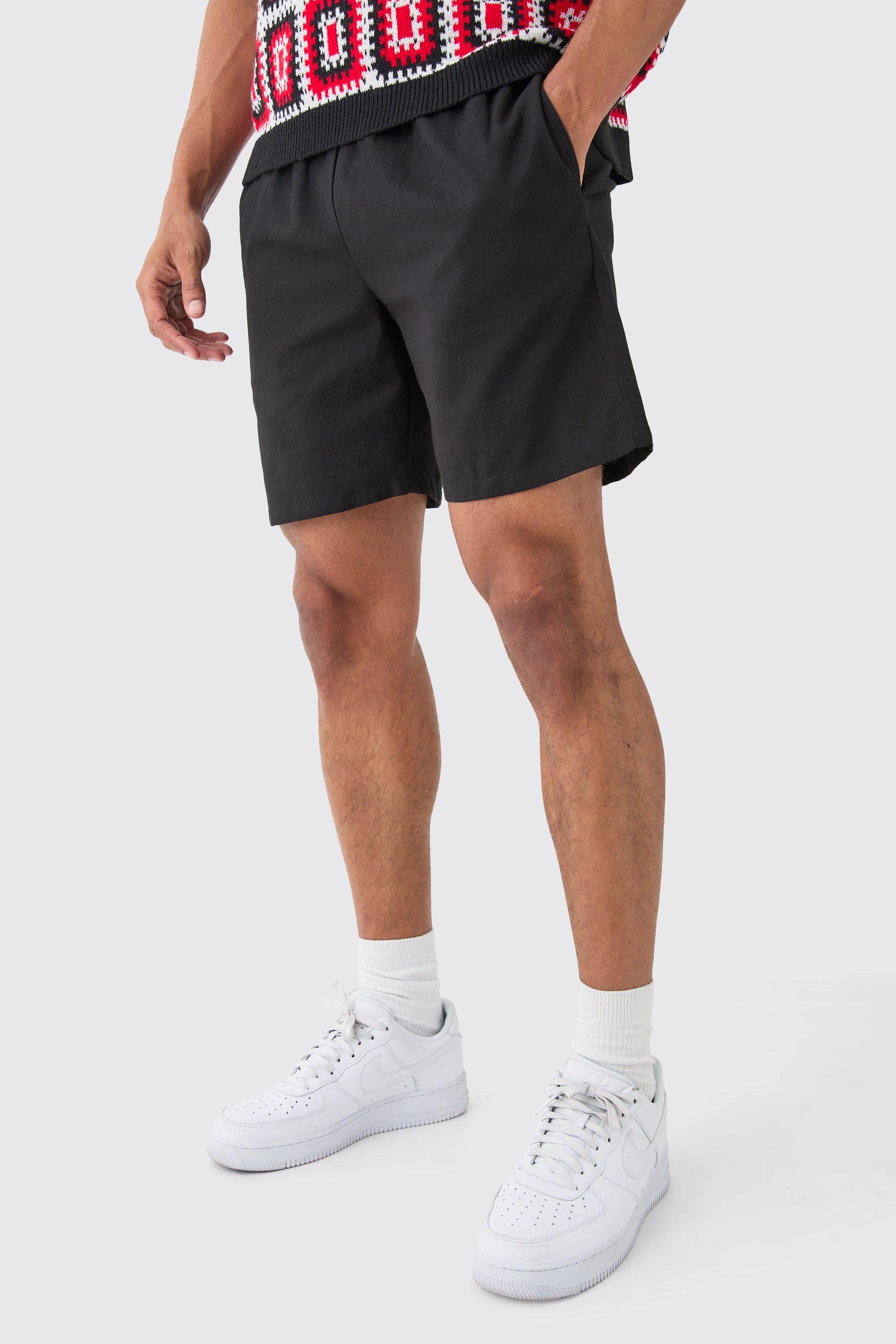 Black Linen Look Mix Smart Shorts