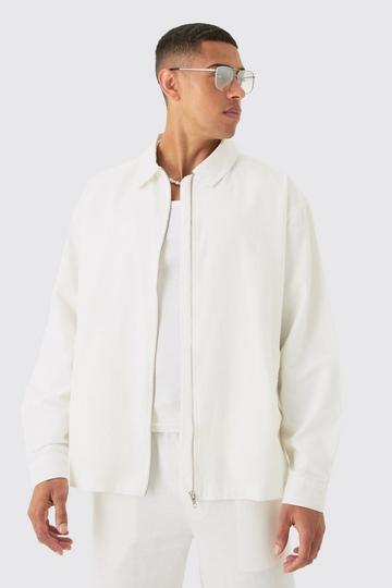 Linen Mix Relaxed Harrington Jacket natural