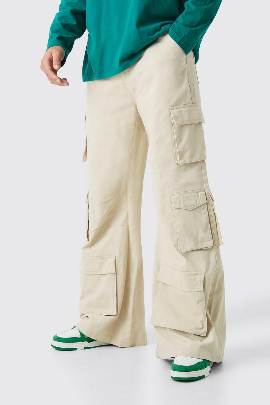 Pantalon cargo baggy à poches multiples, Stone