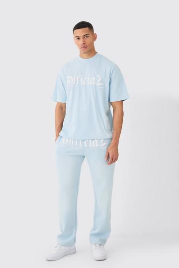 Blue Oversized Heavyweight Spray Wash Denim Applique Tracksuit