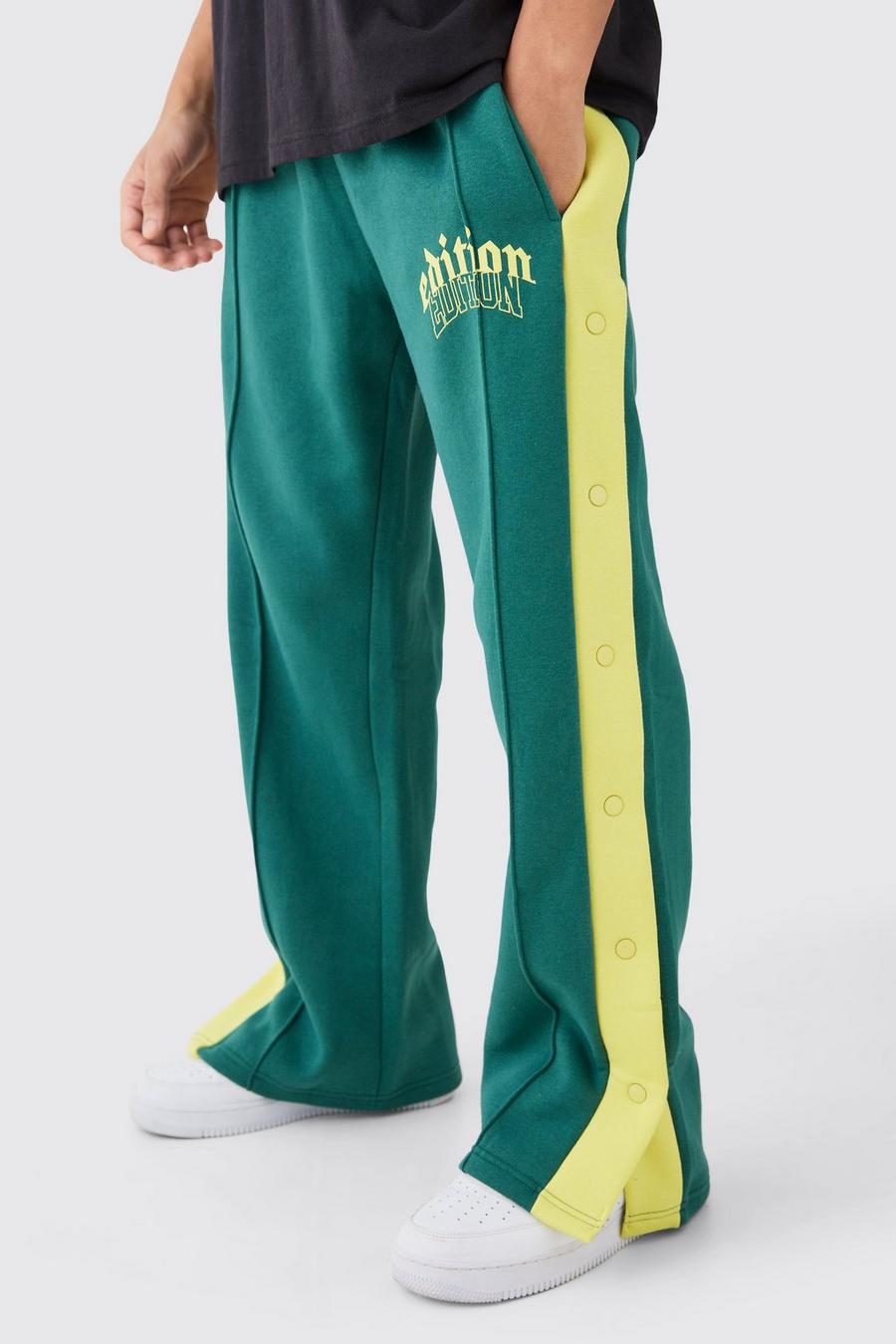 Green Straight Fit Varsity Popper Split Hem Jogger