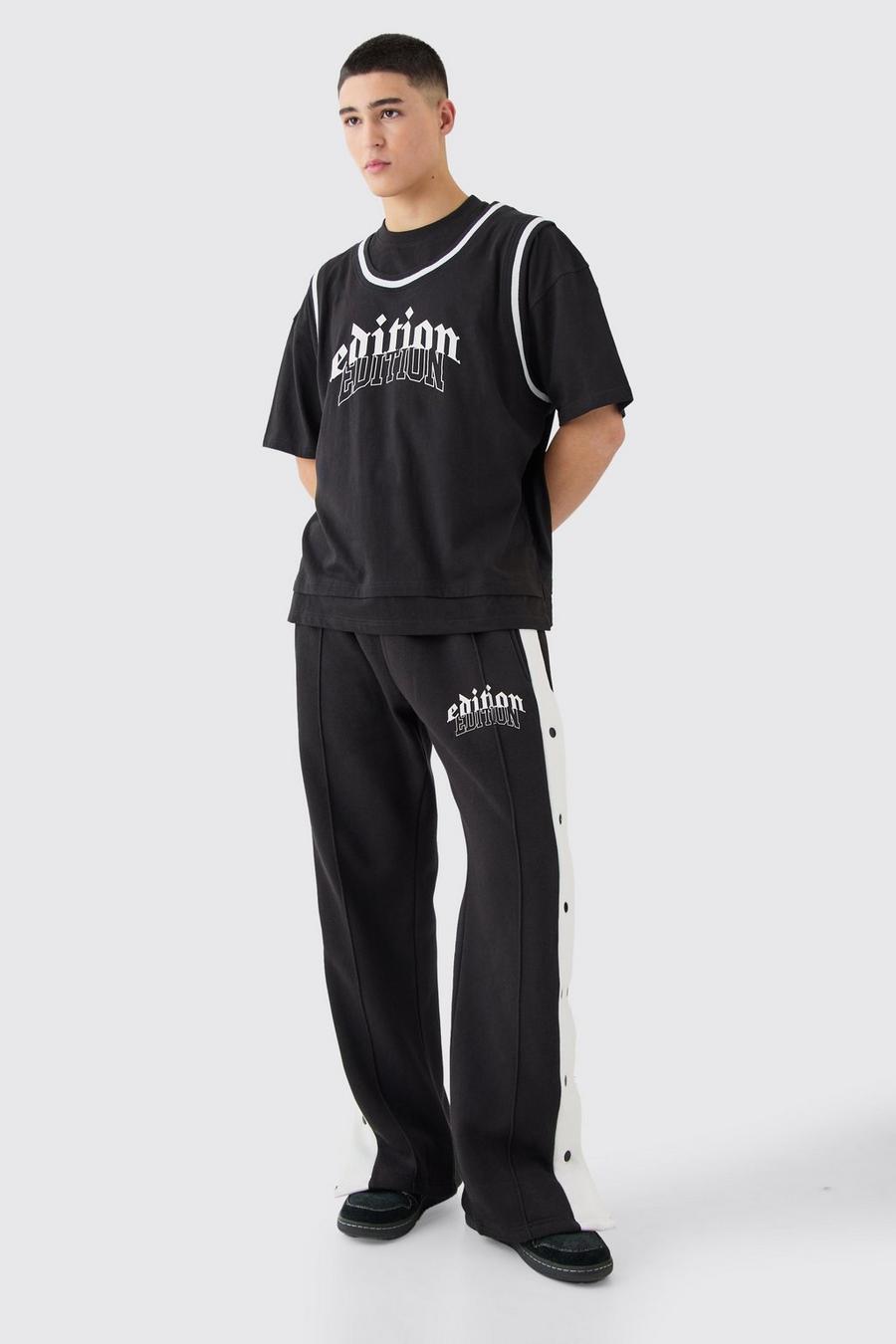 Oversize Trainingsanzug mit geteiltem Saum, Black image number 1