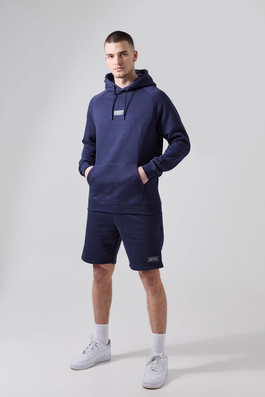 Navy Tall Man Active Fitness Hoodie En Shorts Set image number 1