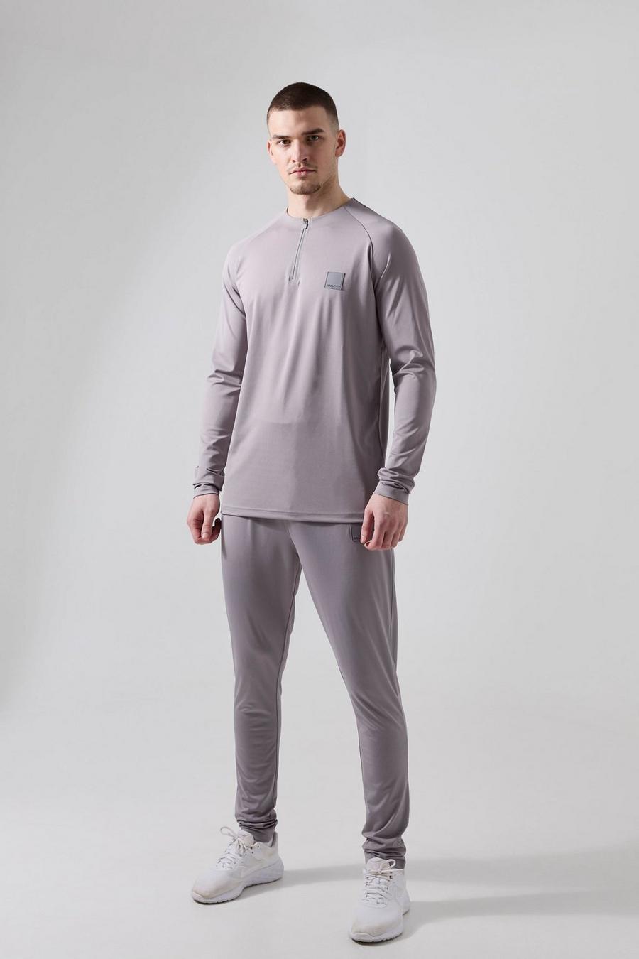 Grey Tall Man Active Skinny Crew Neck 1/4 Zip Tracksuit image number 1