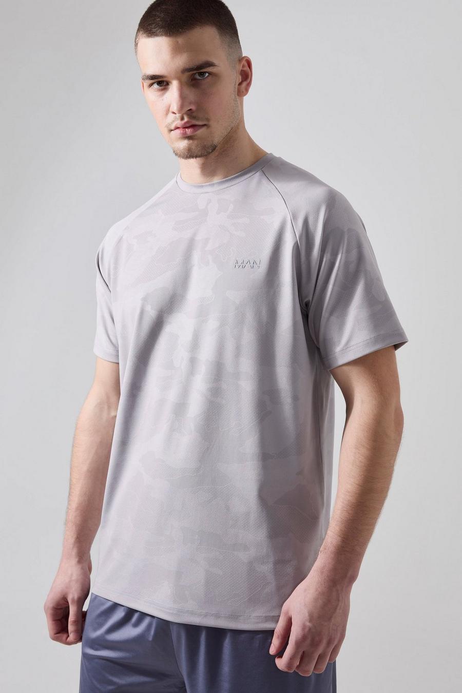 T-shirt Tall Man Active per alta performance in fantasia militare con maniche raglan, Grey image number 1