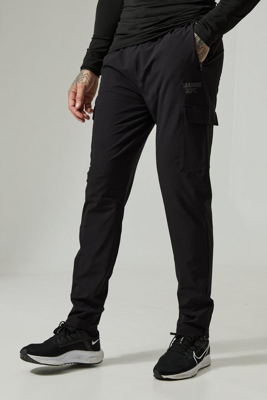 Black Tall Active Training Dept Tapered Cargo Sweatpants