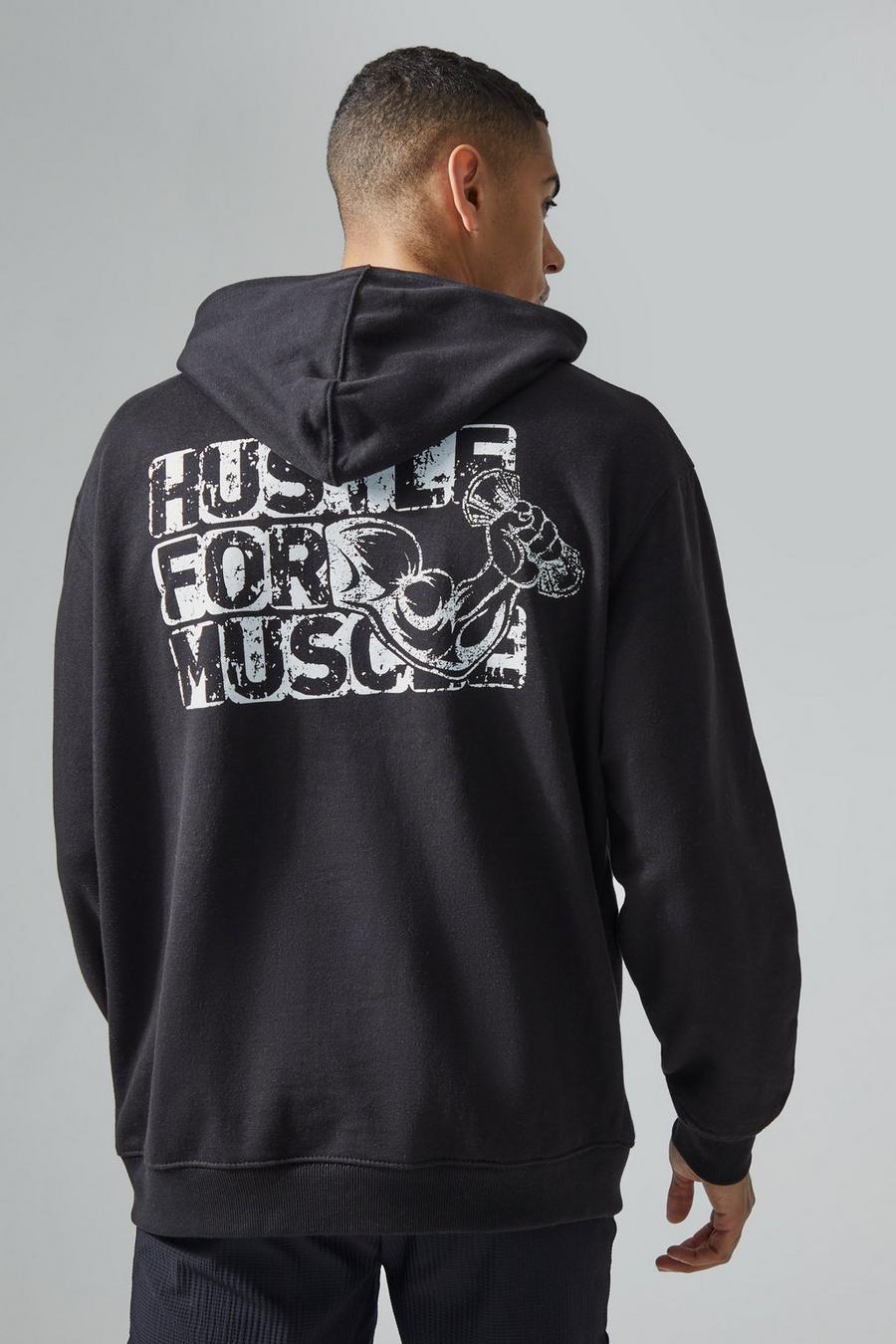 Black MAN Active Oversize hoodie med hustle for muscle fit image number 1