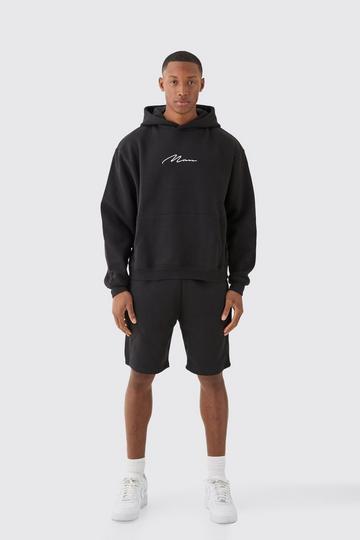 Man Signature Oversized Boxy Loose Short Tracksuit black