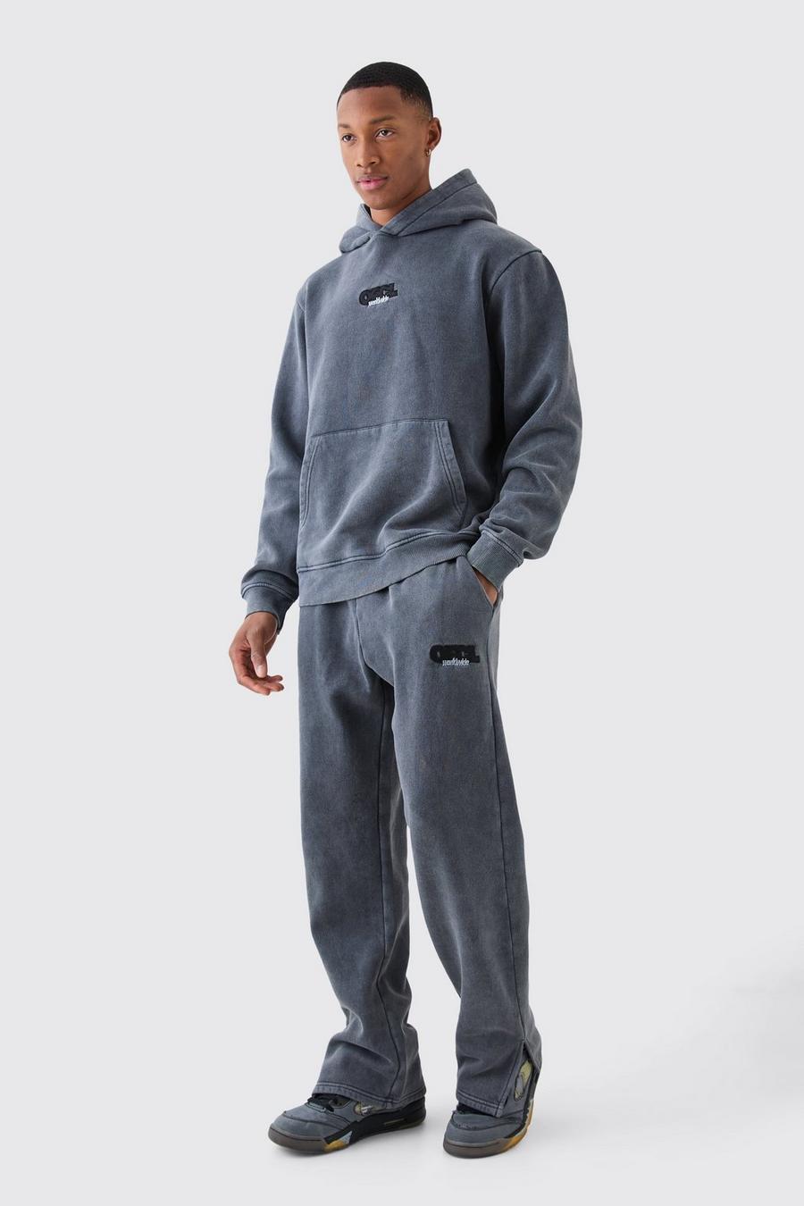 Charcoal Man Washed Hooded Tracksuit image number 1