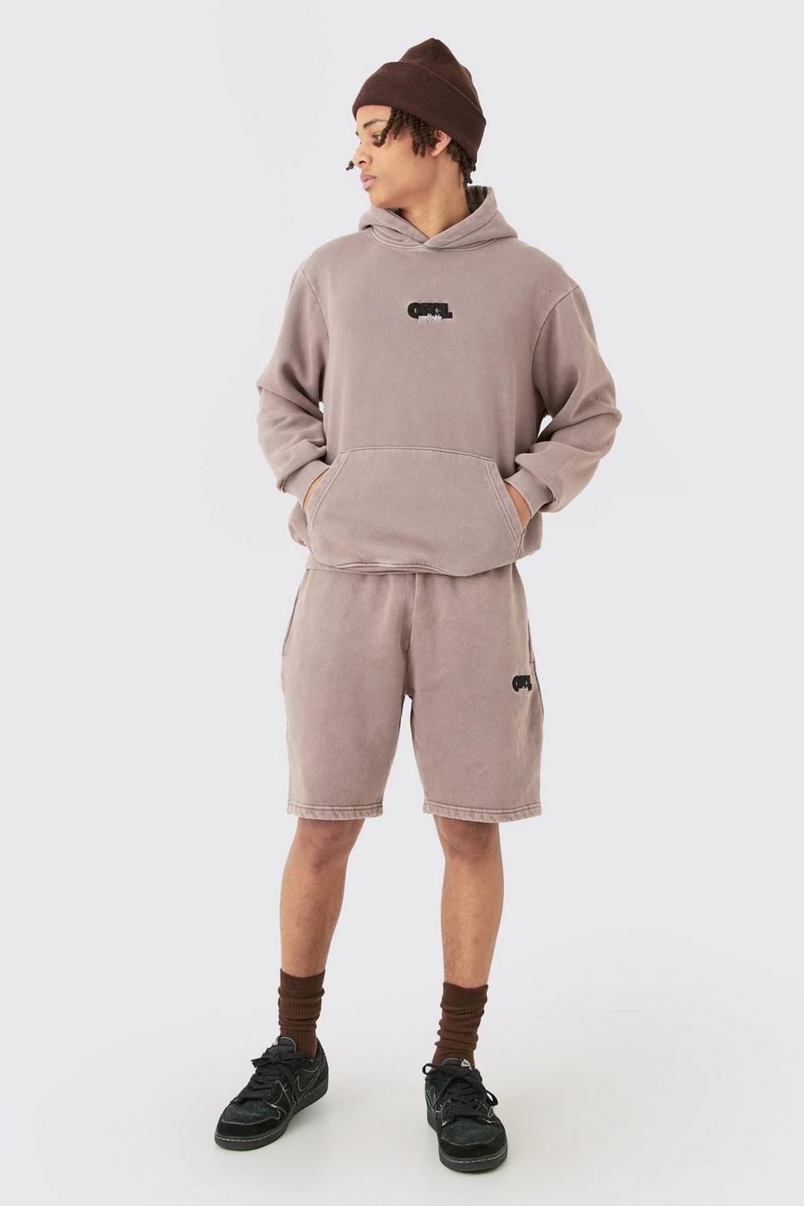 Chocolate Man Washed Hooded Short Tracksuit image number 1