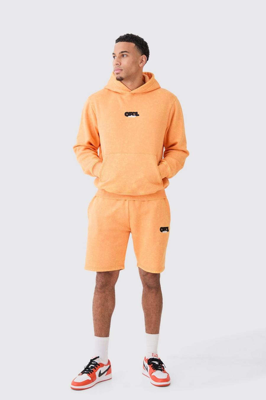 Orange Man Washed Hooded Short Tracksuit