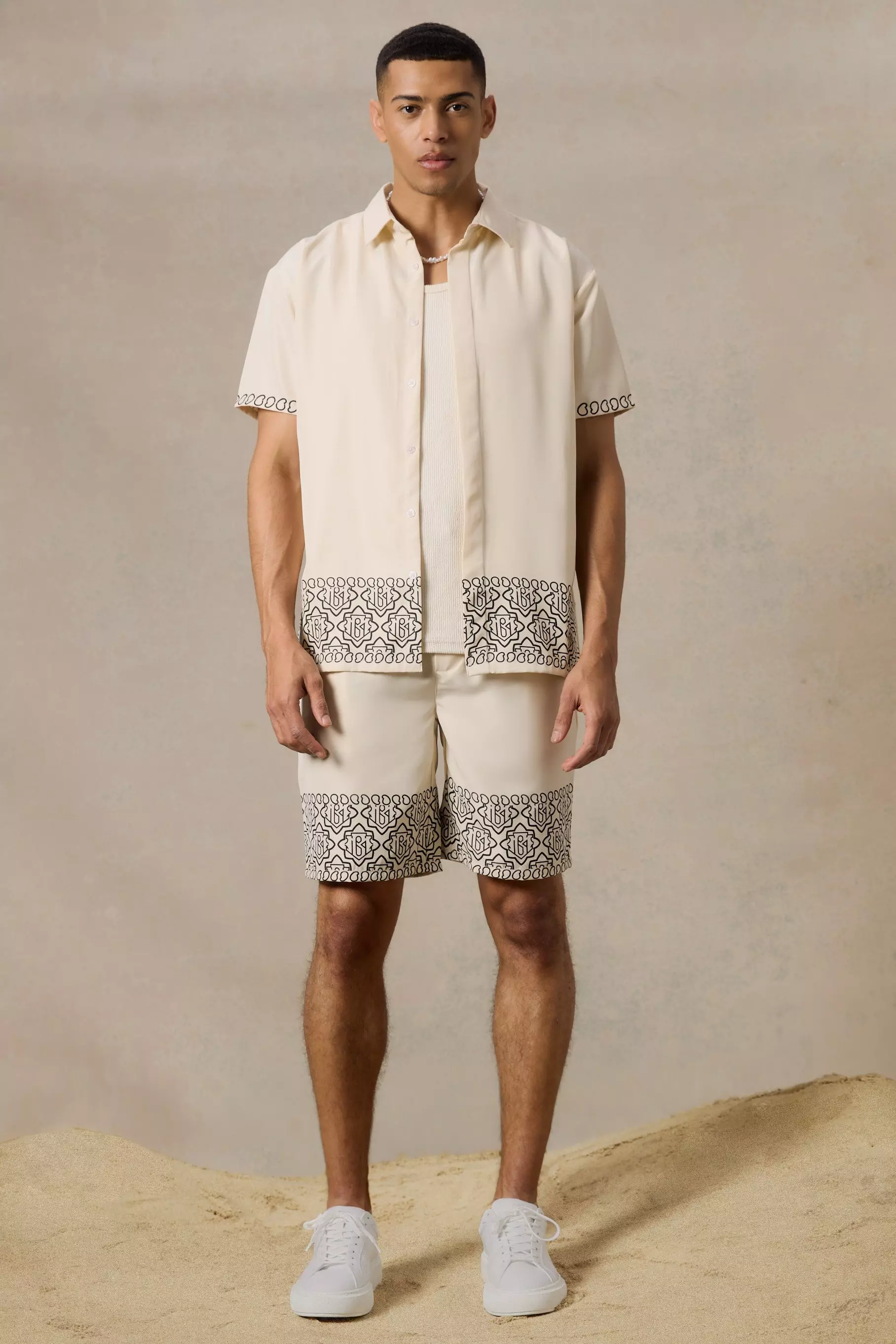 Ecru Oversized Soft Twill Printed Hem Shirt And Short alternative image