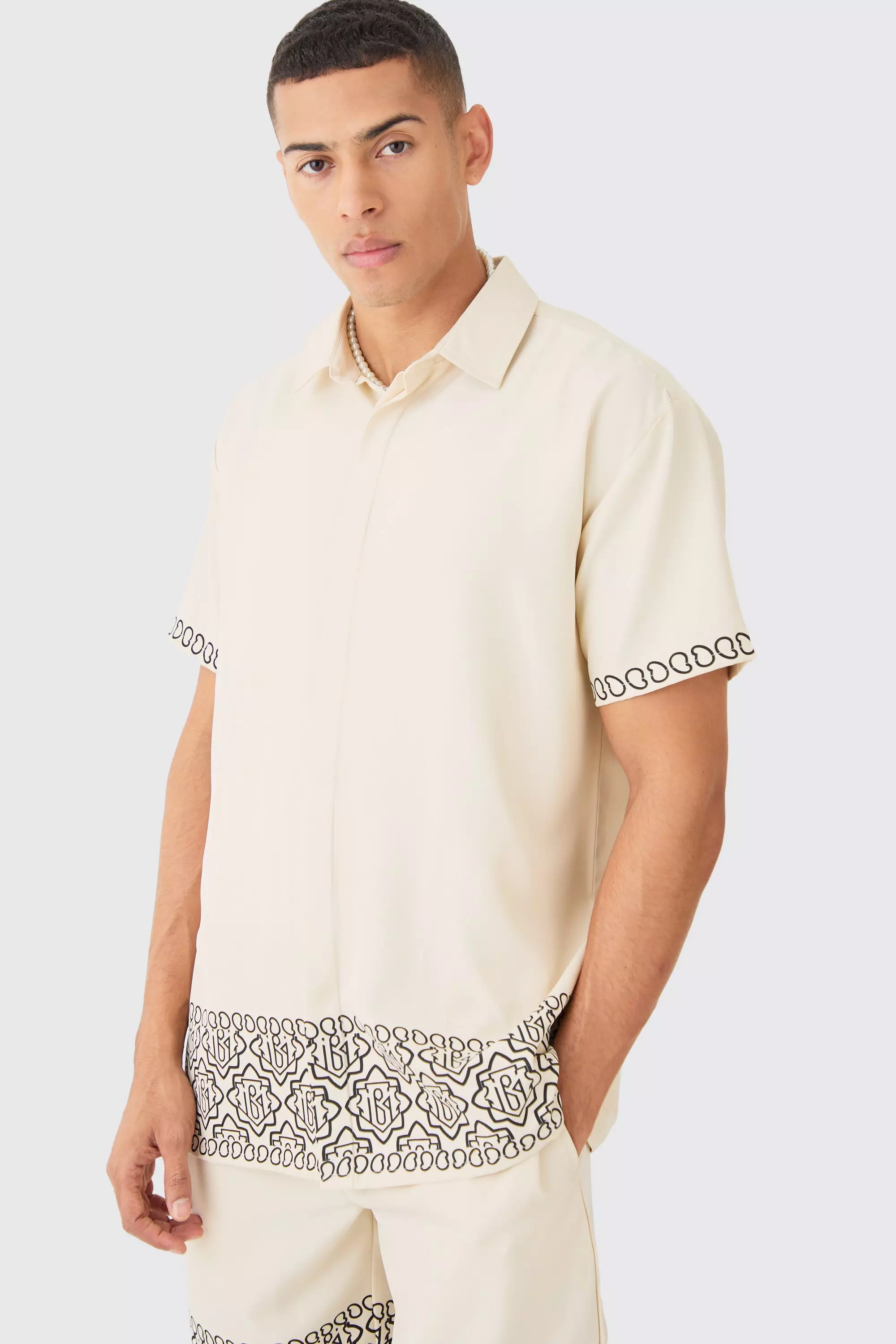 Ecru Oversized Soft Twill Printed Hem Shirt And Short alternative image
