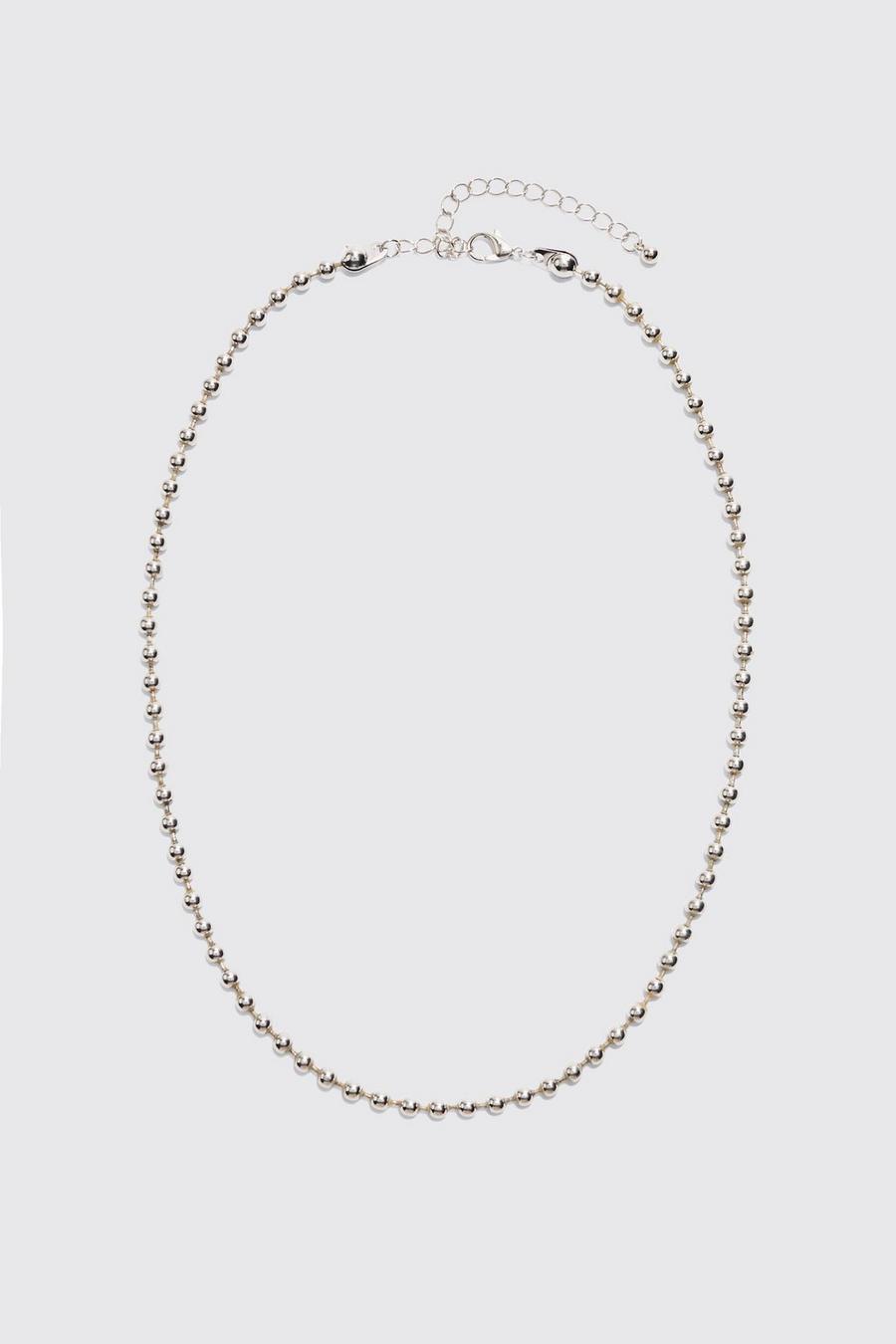 Metal Beaded Chain Necklace In Silver