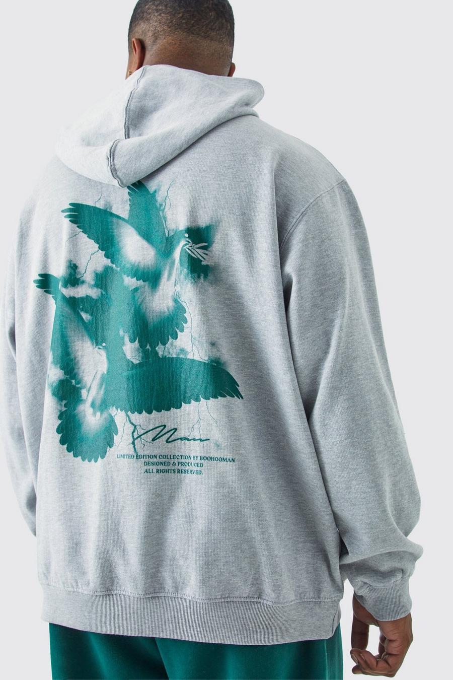 Grey marl Plus Oversized Dove Graphic Hoodie image number 1