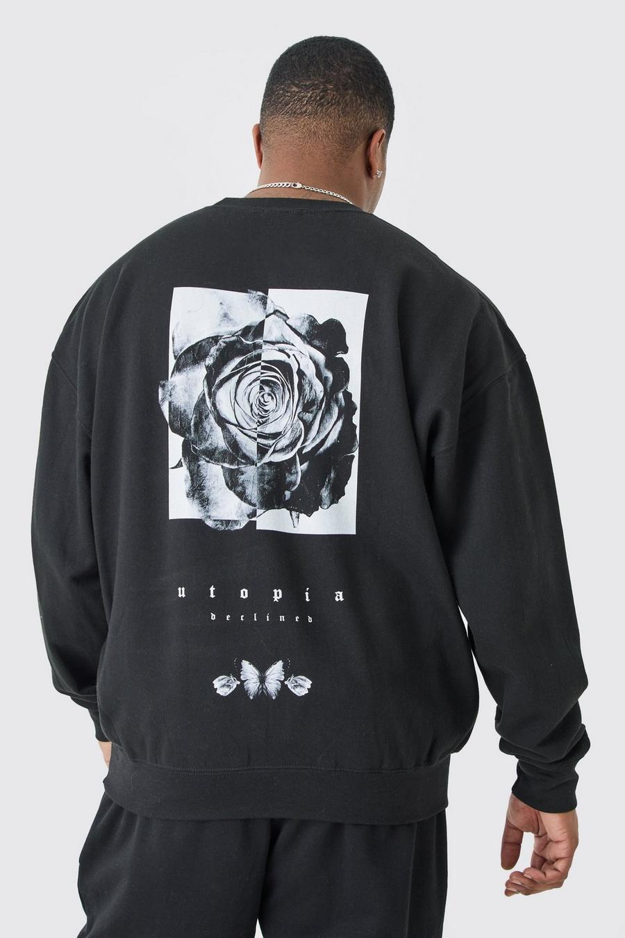 Black Plus Oversize sweatshirt med tryck på ryggen image number 1