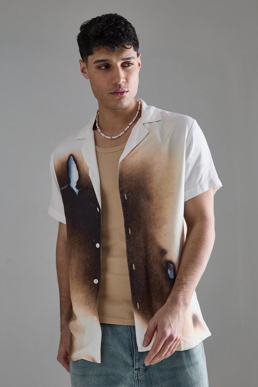 White Short Sleeve Viscose Burnt Ombre Shirt image number 1