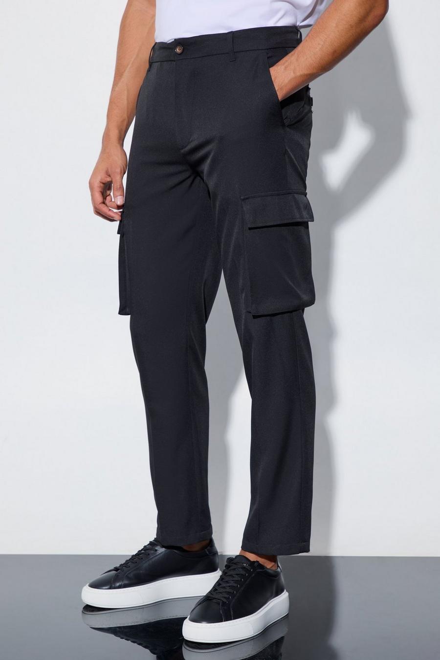 Black Tailored Cargo Straight Fit Trousers image number 1