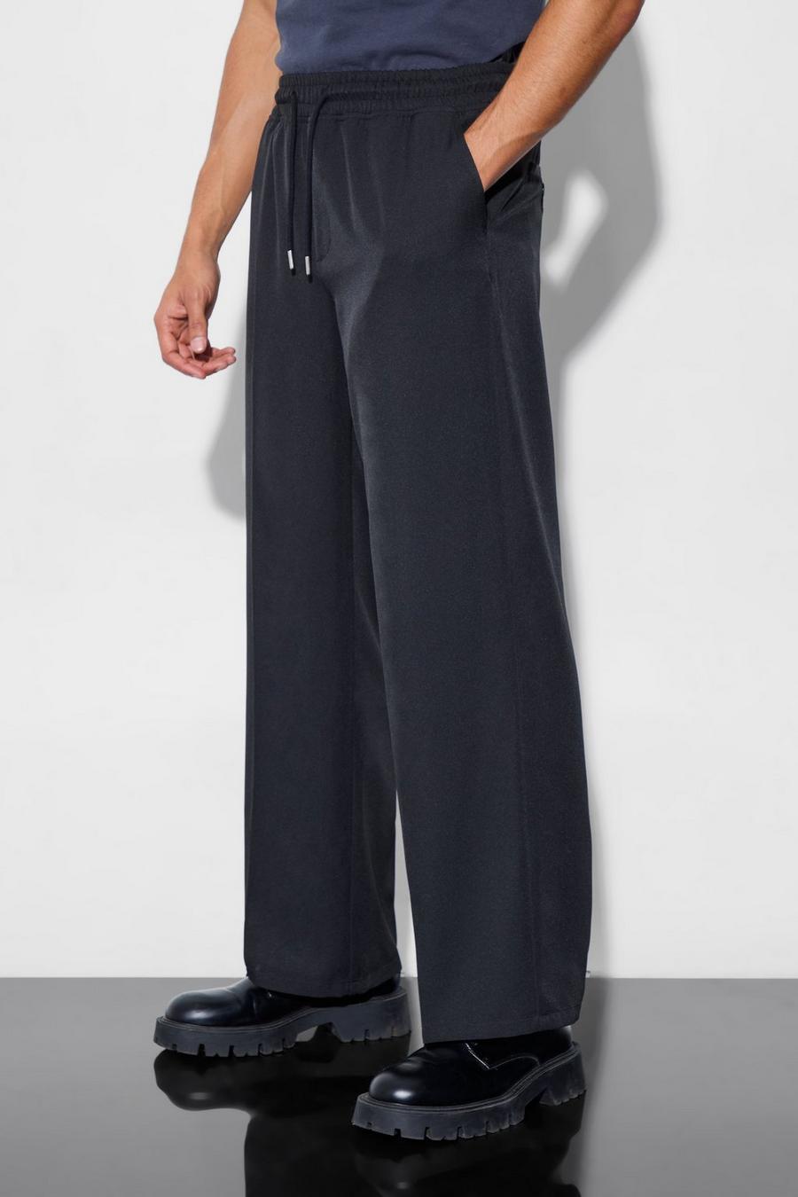 Black Drawcord Wide Fit Tailored Trousers image number 1