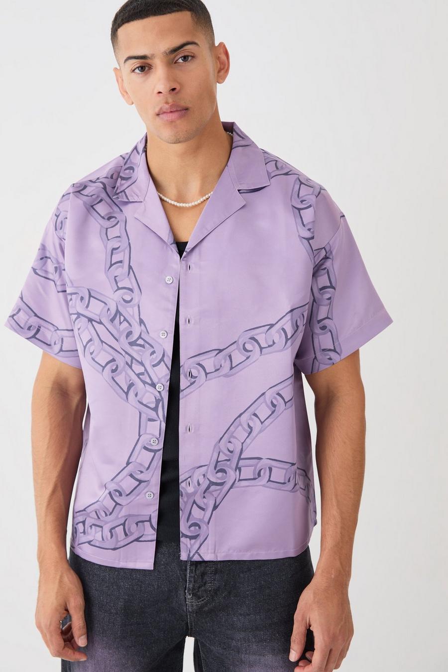 Camisa recta de raso con cadena, Purple image number 1