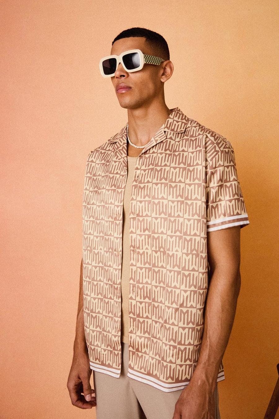 Brown Oversize kortärmad skjorta i satin image number 1