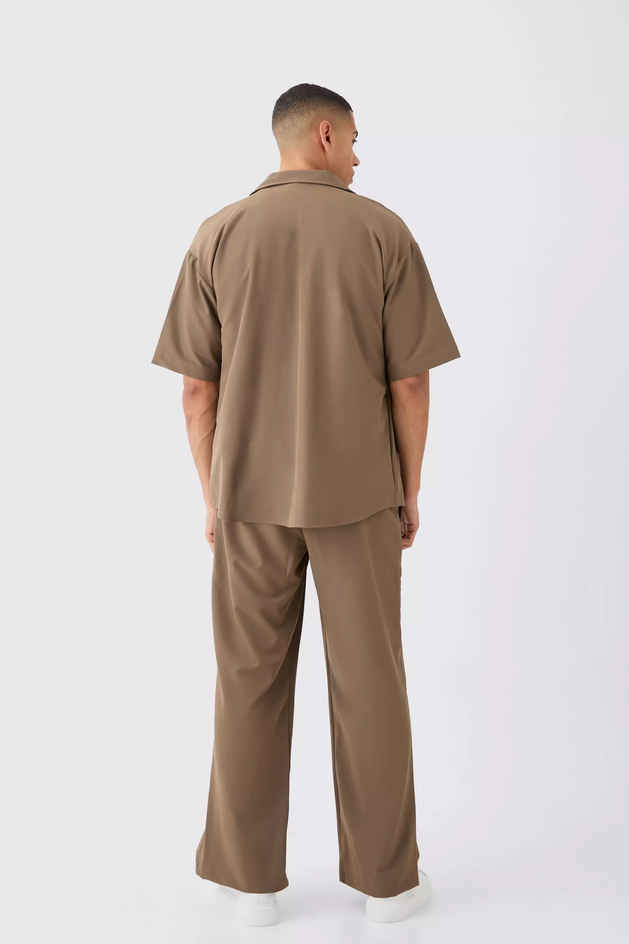 Taupe Lightweight Stretch Shirt And Split Hem Trouser Set alternative image