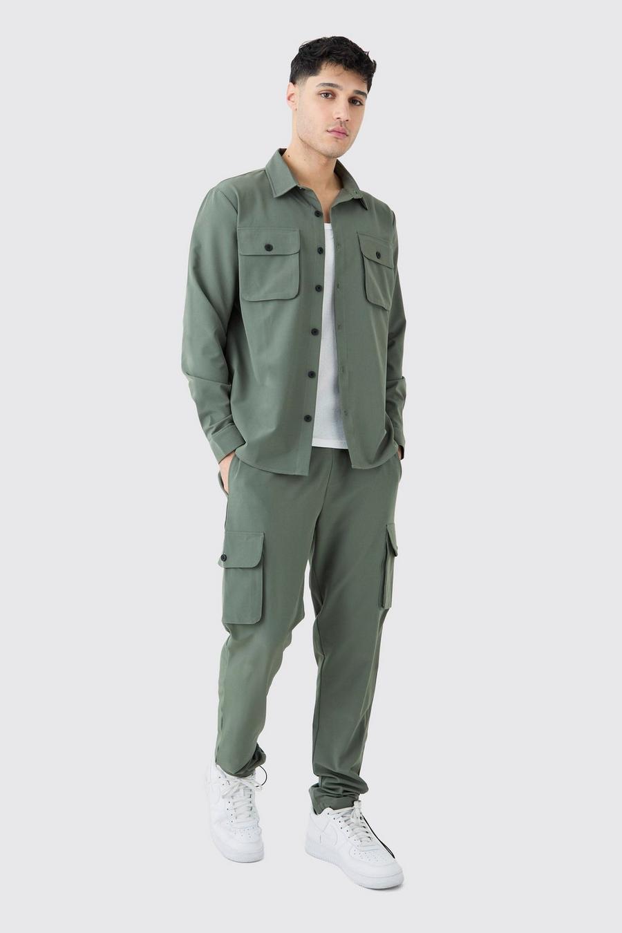 Khaki Lightweight Stretch Utility Shirt And Trouser Set image number 1