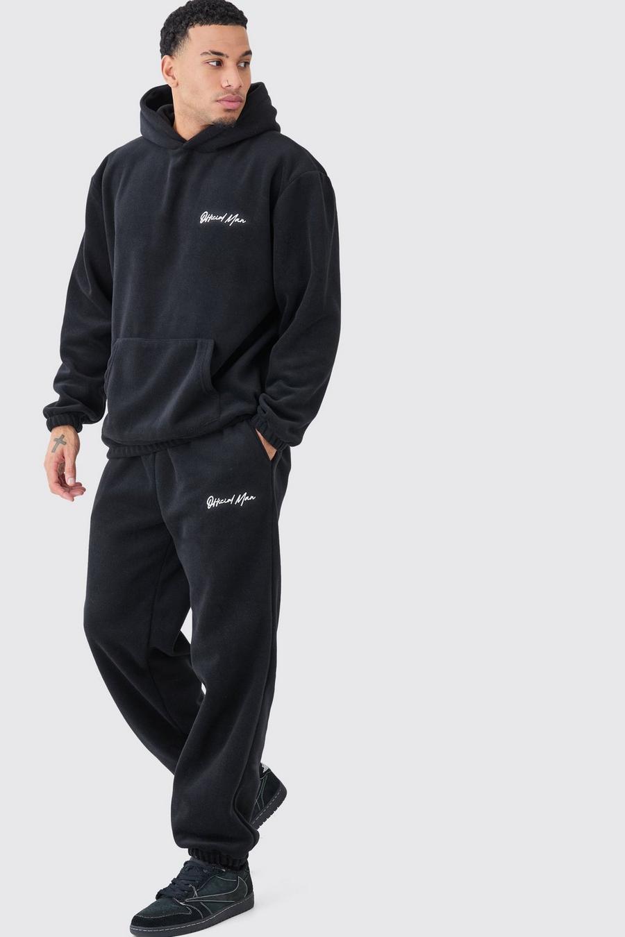 Man Oversize Fleece Trainingsanzug mit Kapuze, Black image number 1