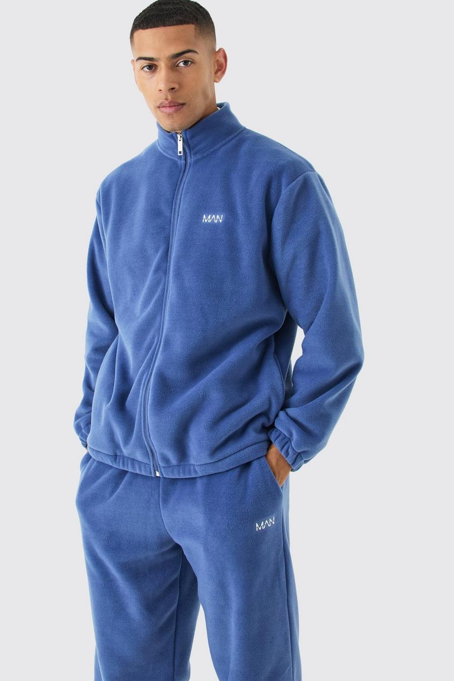 Oversize Man Fleece-Trainingsanzug mit Reißverschluss und Trichterkragen, Slate blue
