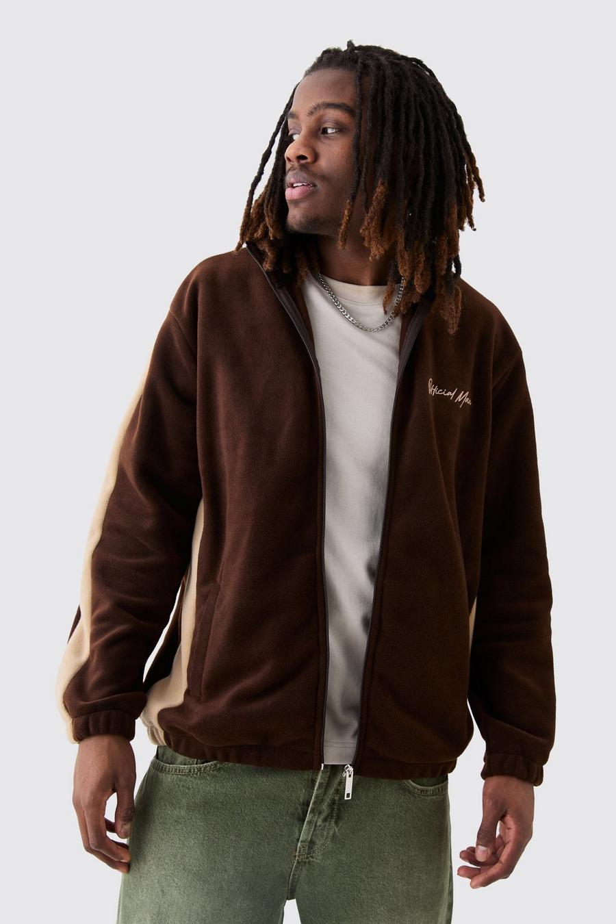 Tuta sportiva Man oversize in fleece a blocchi di colore con zip, Chocolate image number 1