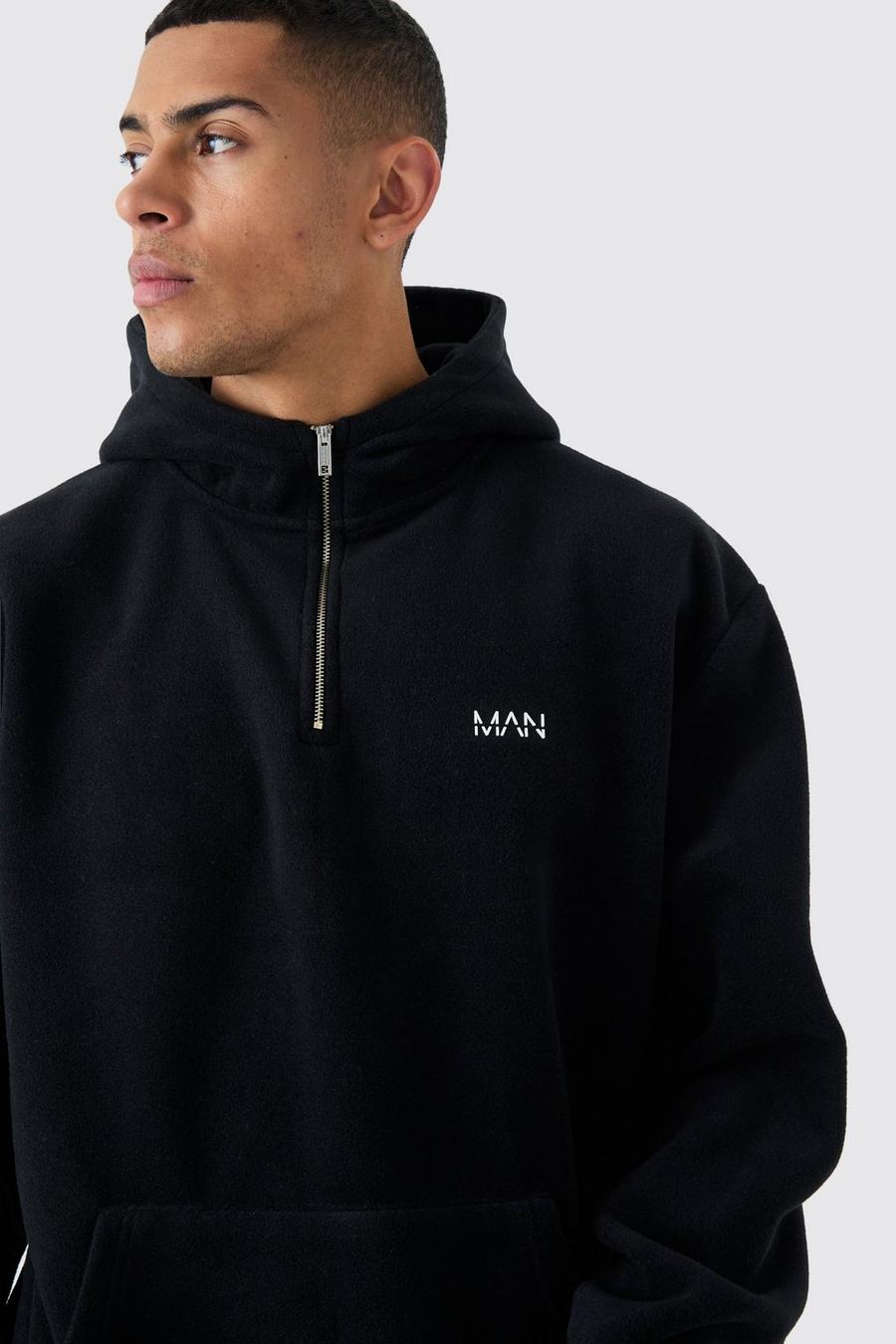 Black MAN Oversize hoodie i fleece med kort dragkedja image number 1
