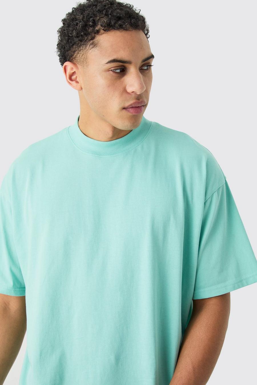 Aqua Oversized T-Shirt Met Brede Nek image number 1