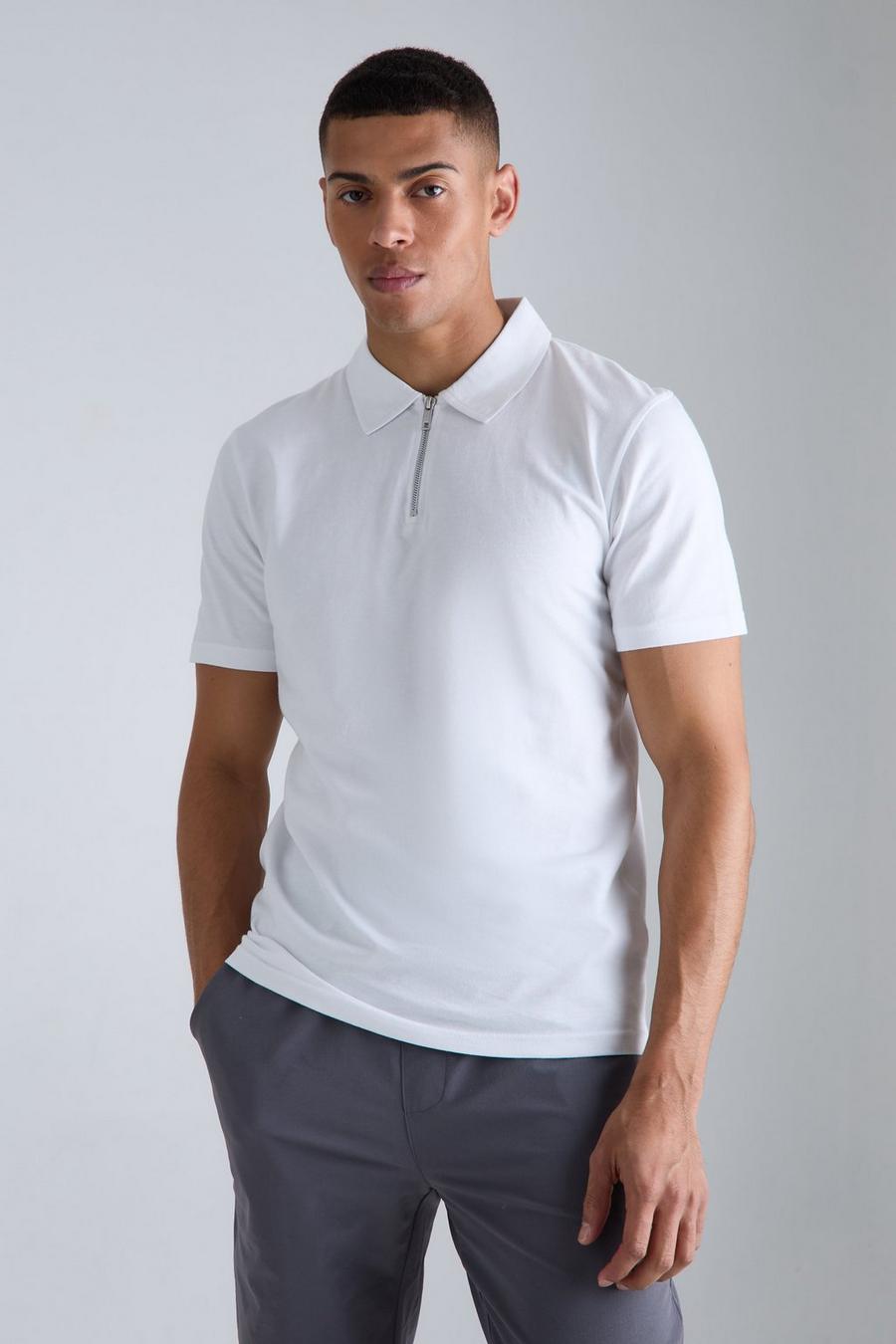 White Slim Fit Polo Met Hals Rits