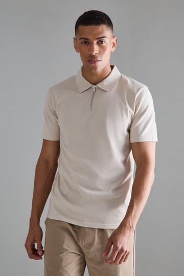 Slim Zip Neck Polo stone