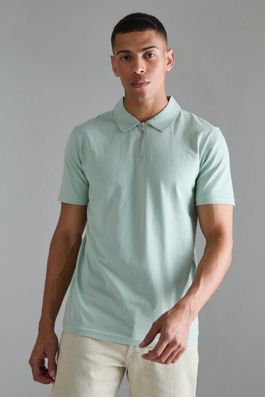 Slim-Fit Poloshirt mit Reißverschluss, Sage image number 1
