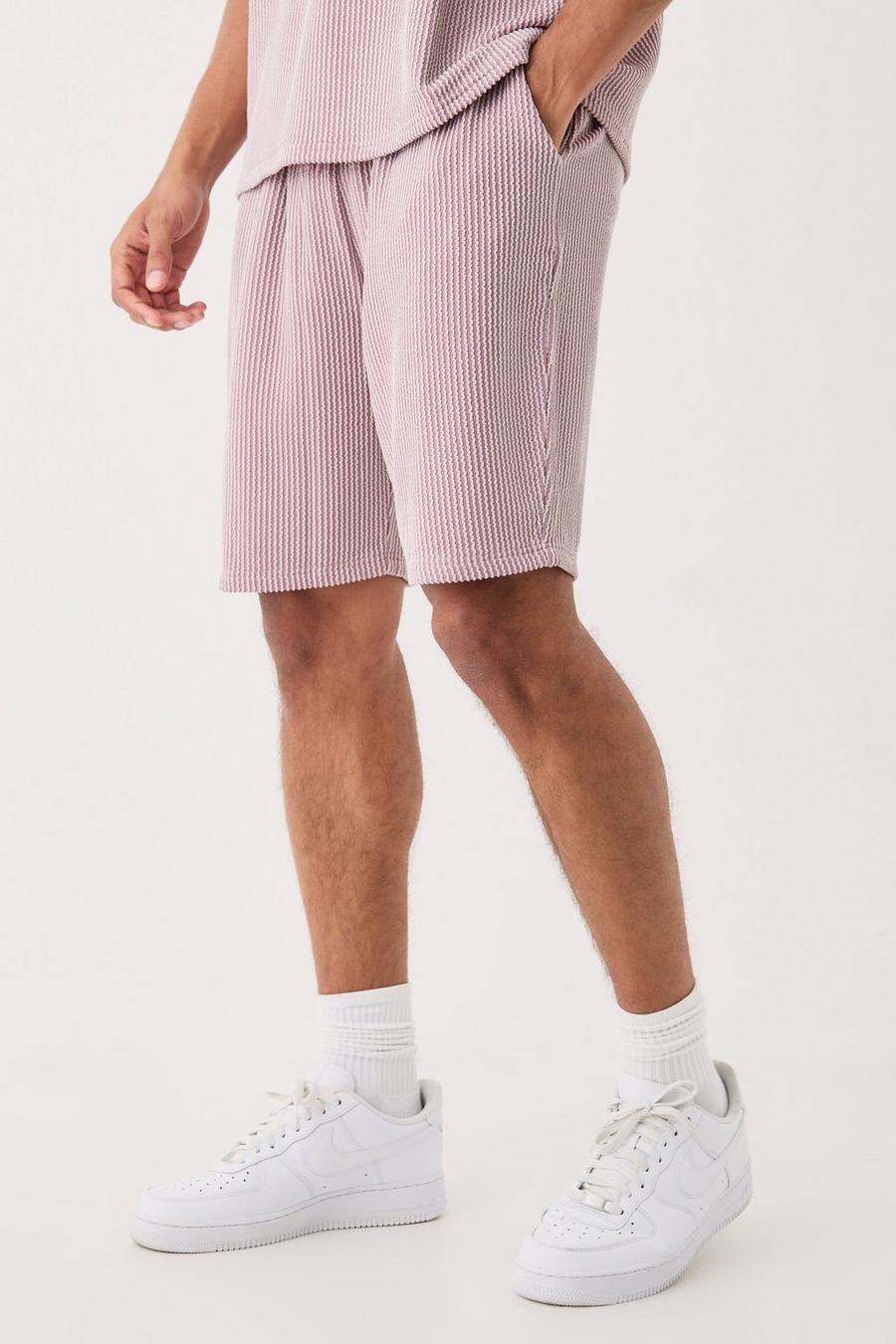 Mauve Relaxed Fit Mid Length Stripe Texture Shorts image number 1