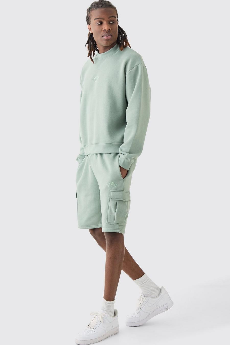 Sage Oversized Boxy Cargo Short Tracksuit