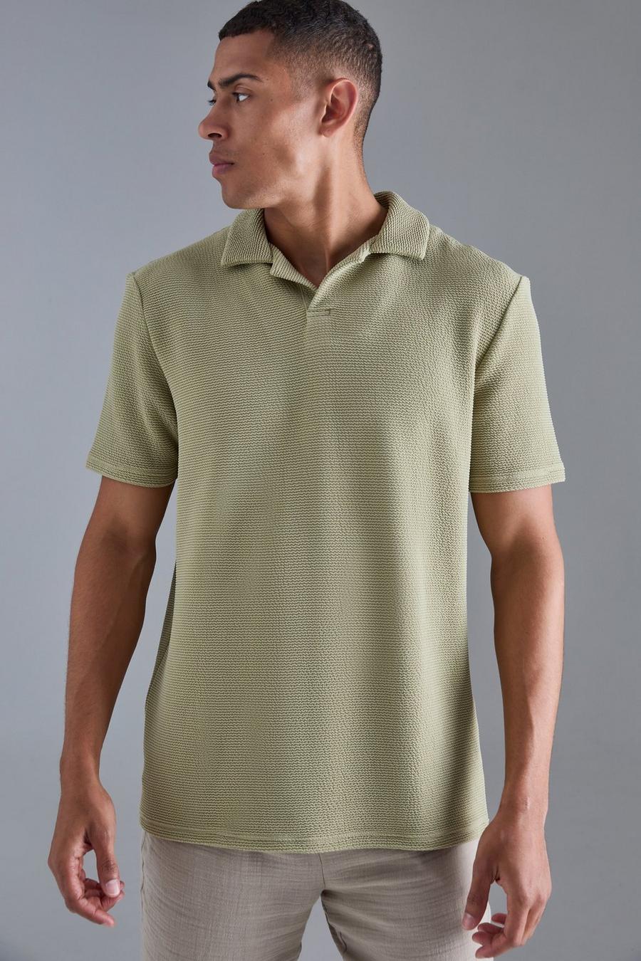 Olive Oversized Revere Textured Polo