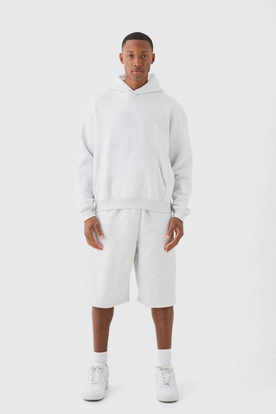 Grey marl Oversized Hoodie And Long Line Shorts Set