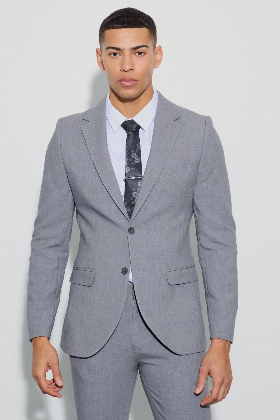 Jersey Skinny Single Breasted Suit Jacket, Grey