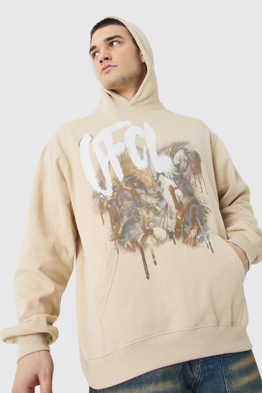 Sand Tall Oversized Renaissance Graphic Hoodie image number 1