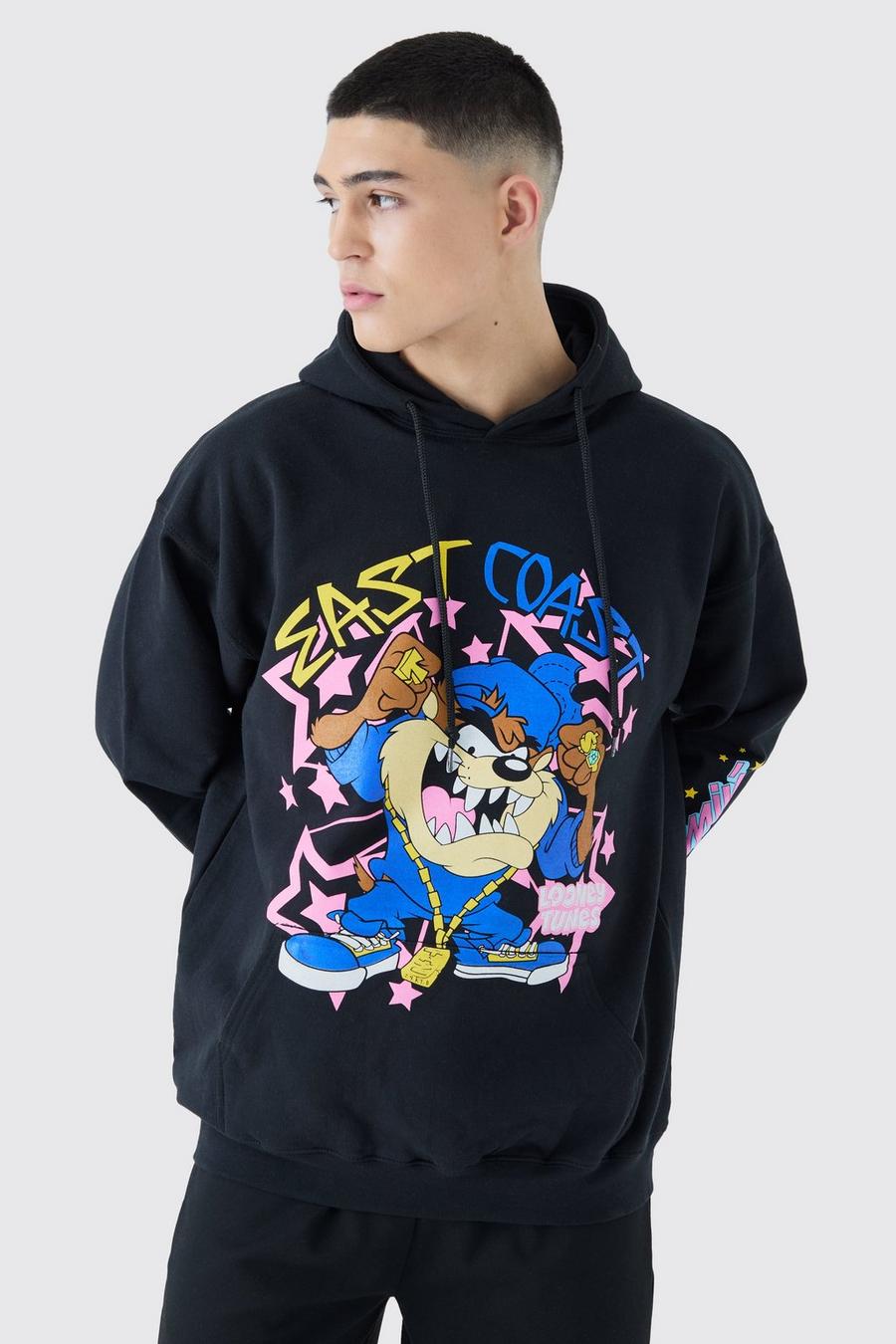 Black Looney Tunes Taz Oversize hoodie med tryck image number 1