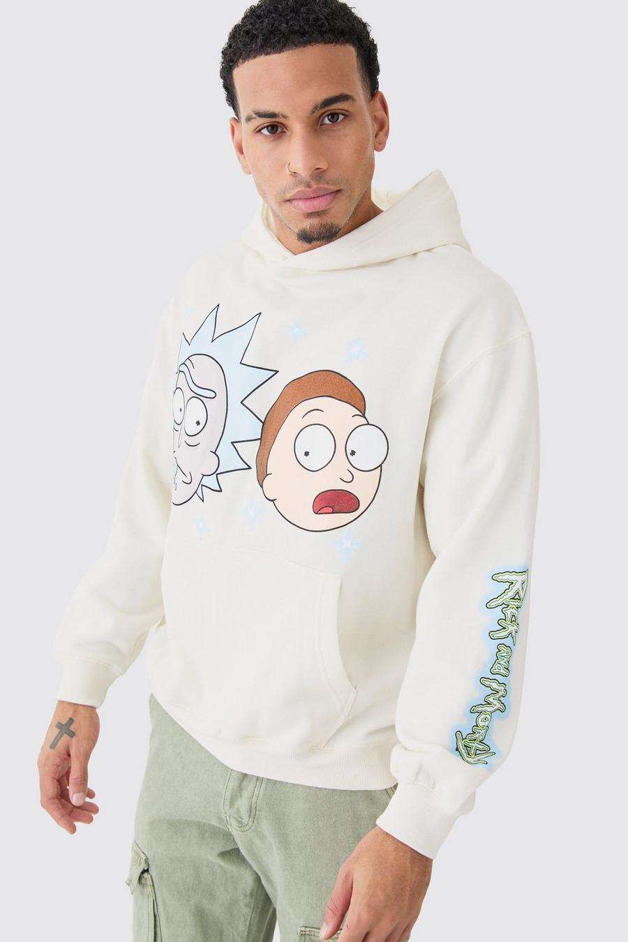 Ecru Oversized Rick And Morty Multi Print License Hoodie image number 1