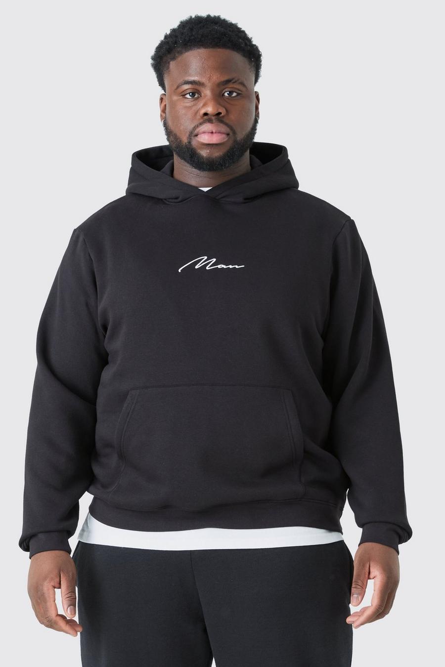 Plus Man Signature Over The Head Hoodie In Black image number 1