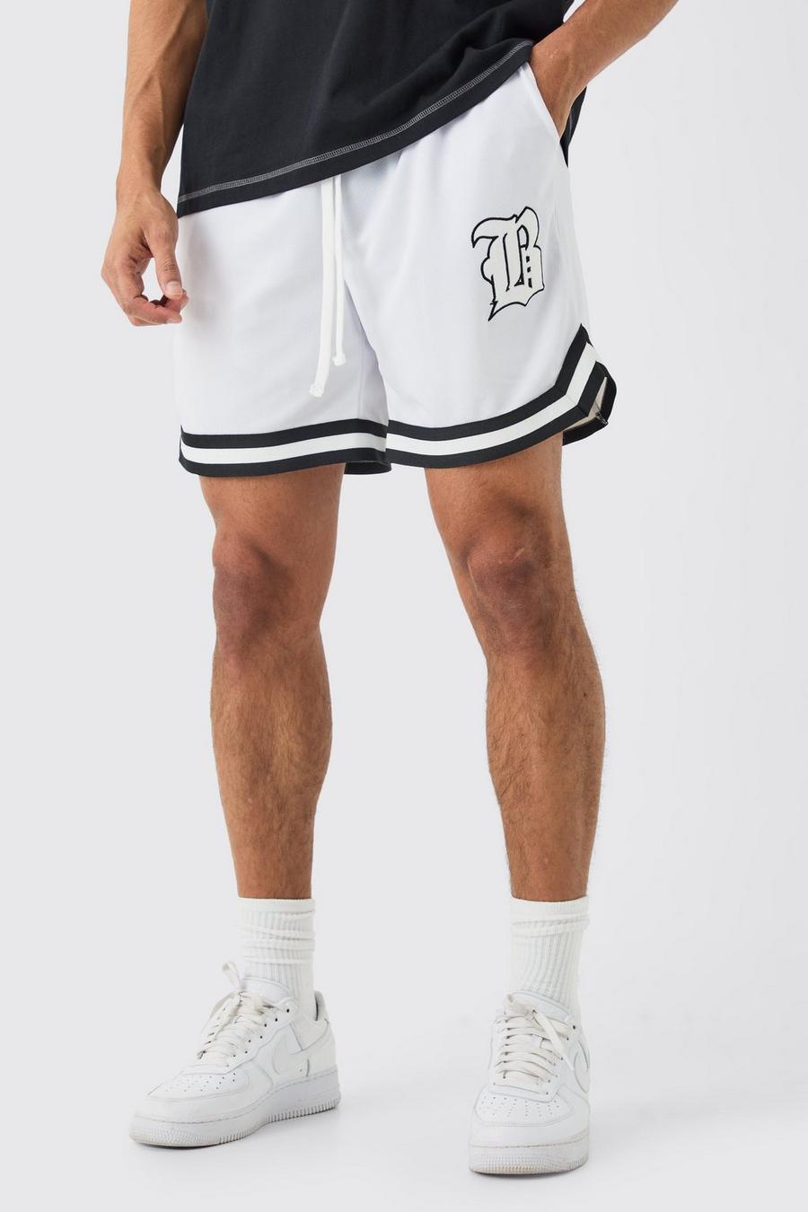 Pantalón corto holgado de malla estilo baloncesto, White