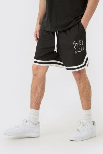 Loose Fit B Applique Mesh Short Length Basketball Short black