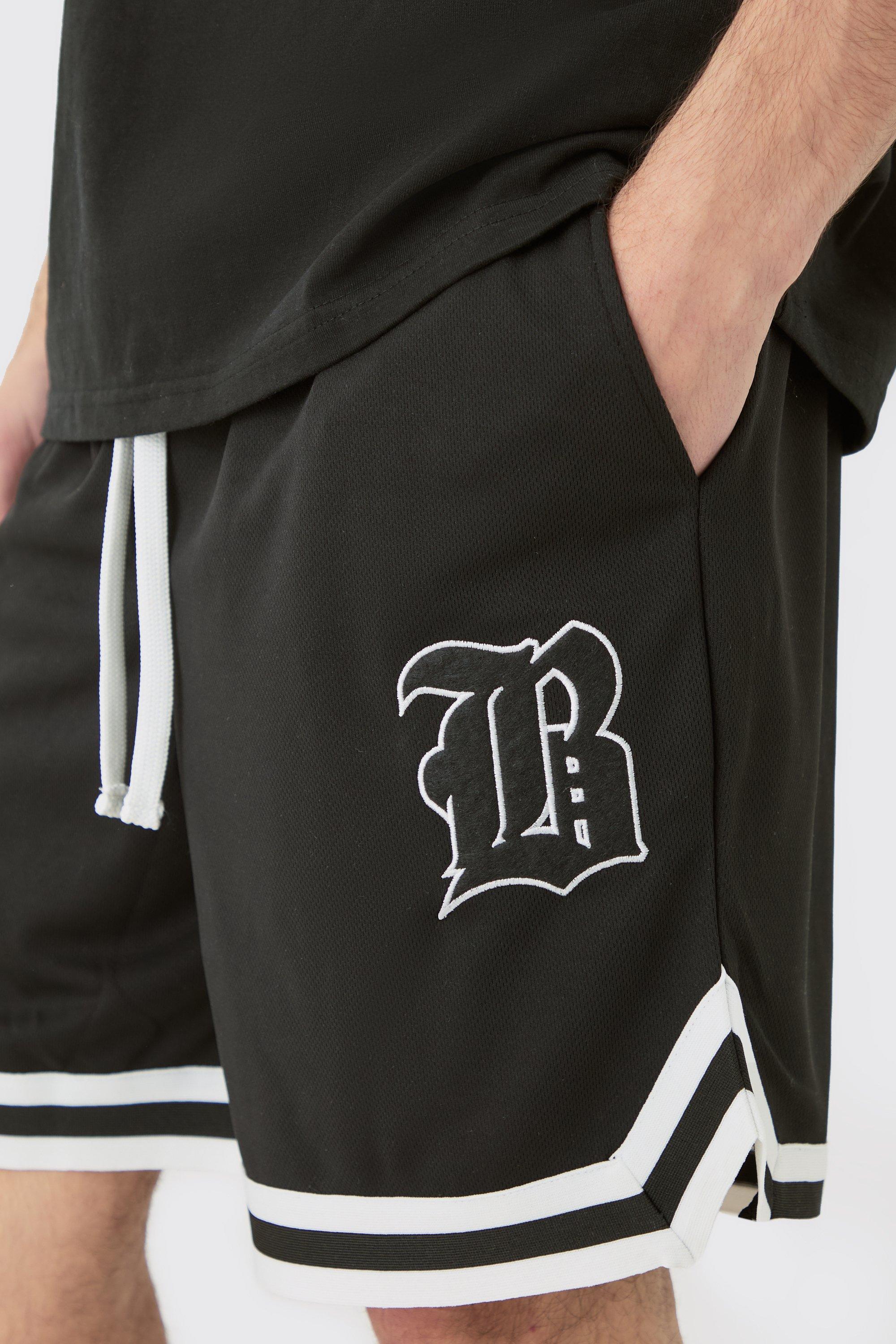 Loose Fit B Applique Mesh Short Length Basketball Short boohoo NZ
